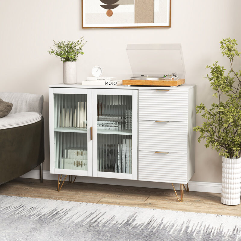 Modern Sideboard Buffet Cabinet with 2 Doors and 3 Drawers for Living Room Dining Room-White
