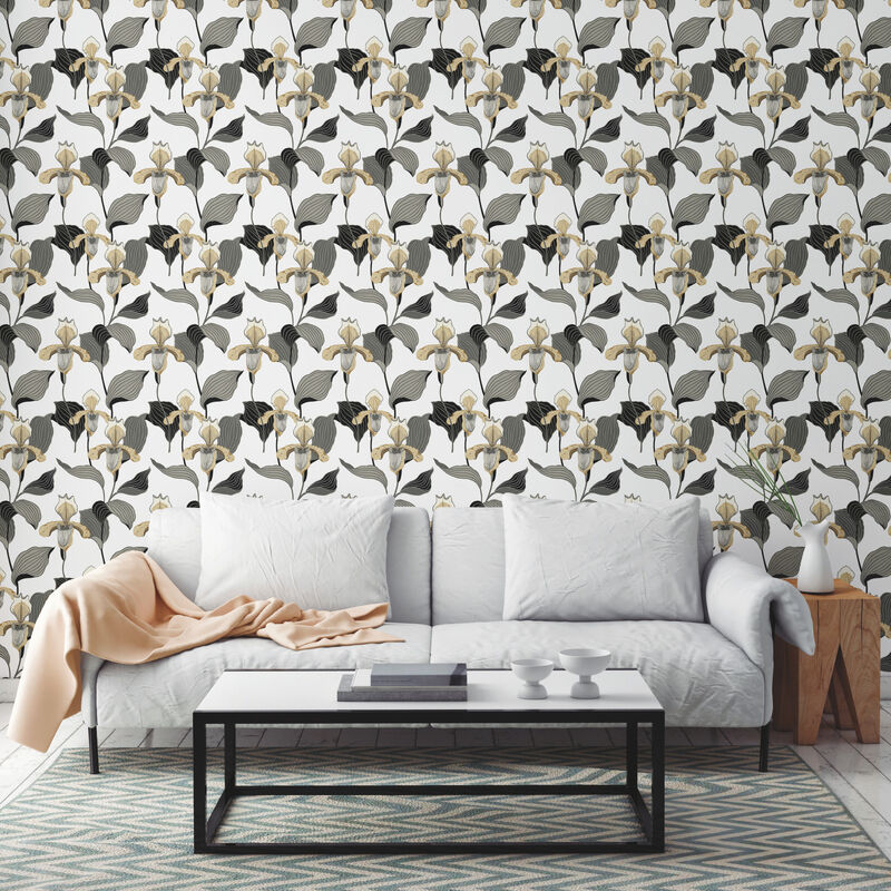 Lady Slipper Gold & Grey Wallpaper image number 2