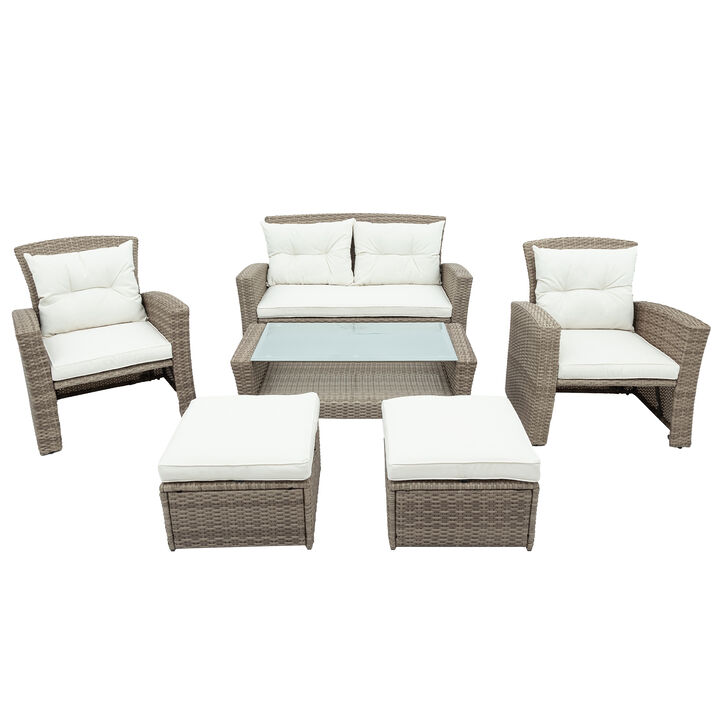 Whisen Patio Furniture Set, 4 Piece Outdoor Conversation Set All Weather Wicker Sectional Sofa with Ottoman and Cushions- Beige