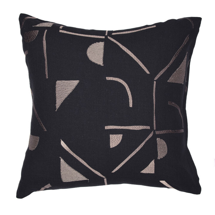 HomeRoots 20" Beige and Black Geometric Cotton Blend Throw Pillow With Embroidery