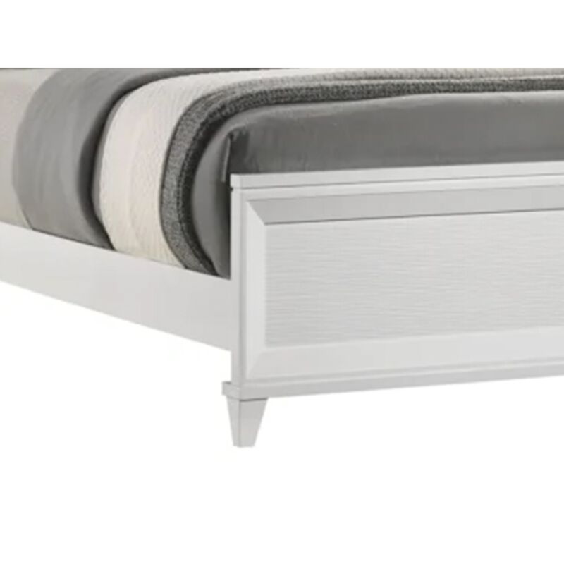 Ressy King Platform Bed with LED, Channel Tufted Upholstery, White Wood