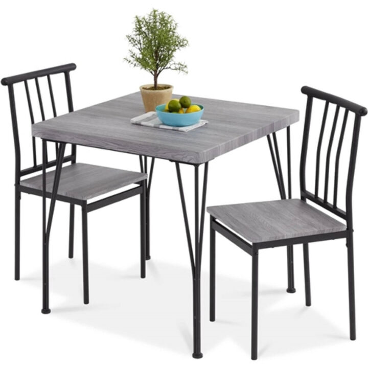 3-Piece Dining Set with Metal Frame Table and Two Chairs with Wood Top