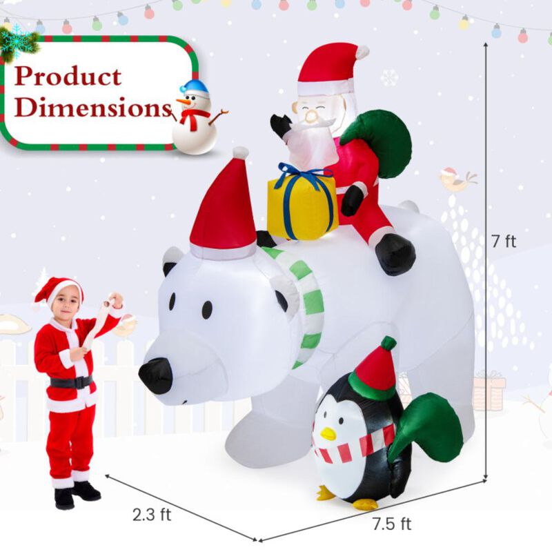 Hivvago 7 Feet Inflatable Santa Claus Riding Bear with Penguin Gift Bags and Gift Box