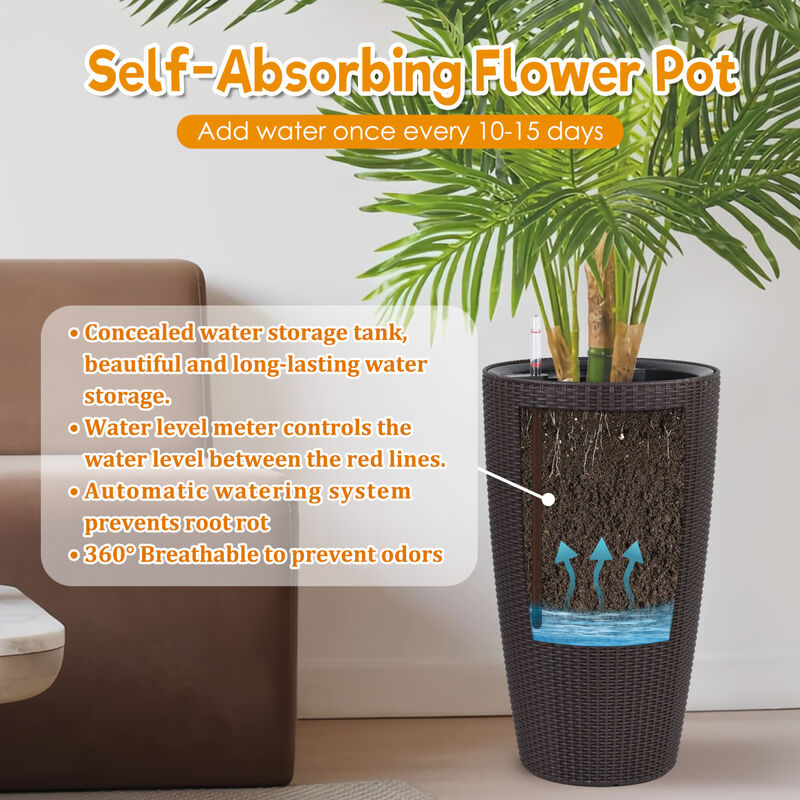 WOW PIONEER Set of 2 Tall Indoor Outdoor Planters with Automatic Watering System, Water Level Monitor, Inner Bucket for Garden, Patio, Porch, Backyard image number 3