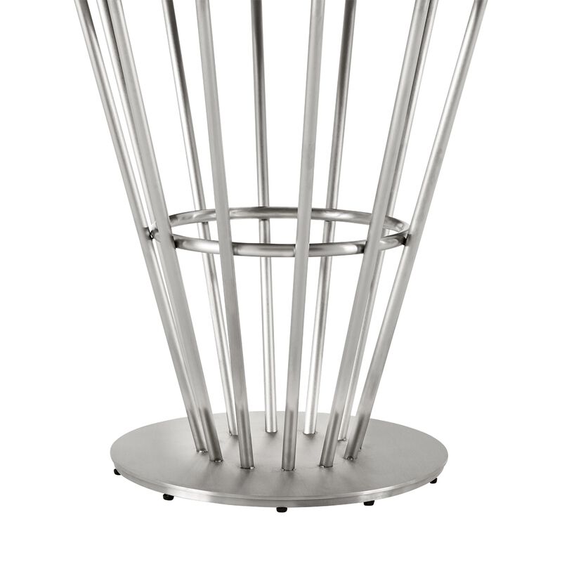 Vena Dining Table, Brushed Steel, Brown Wood, 48 Inch Glass Top