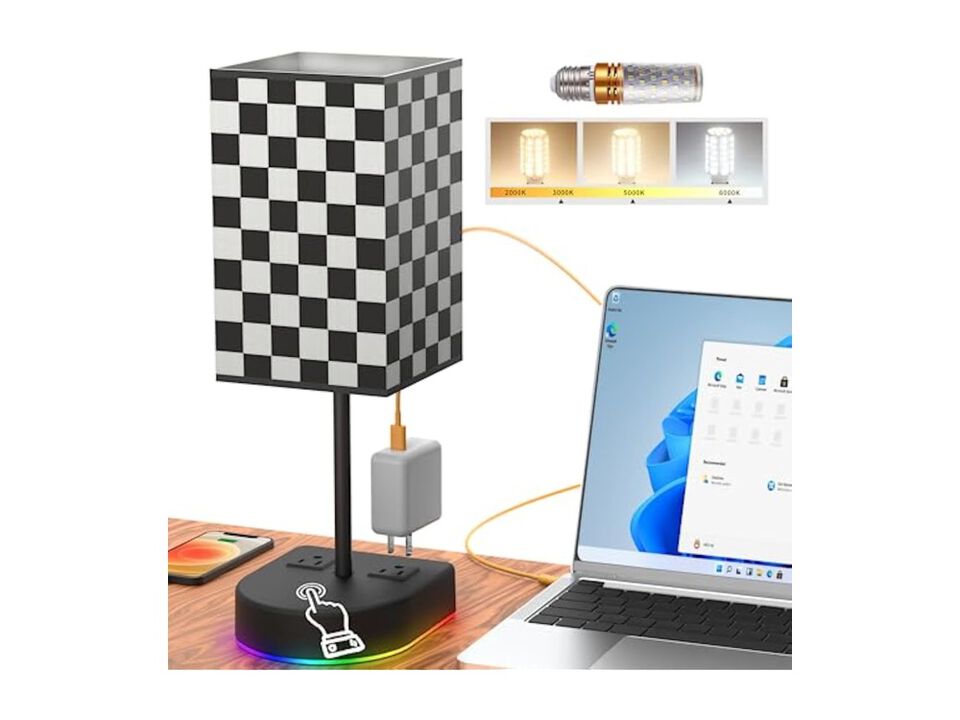 Touch Control LED 3 Color Fabric Table Lamp For Living Room Office Nightstand
