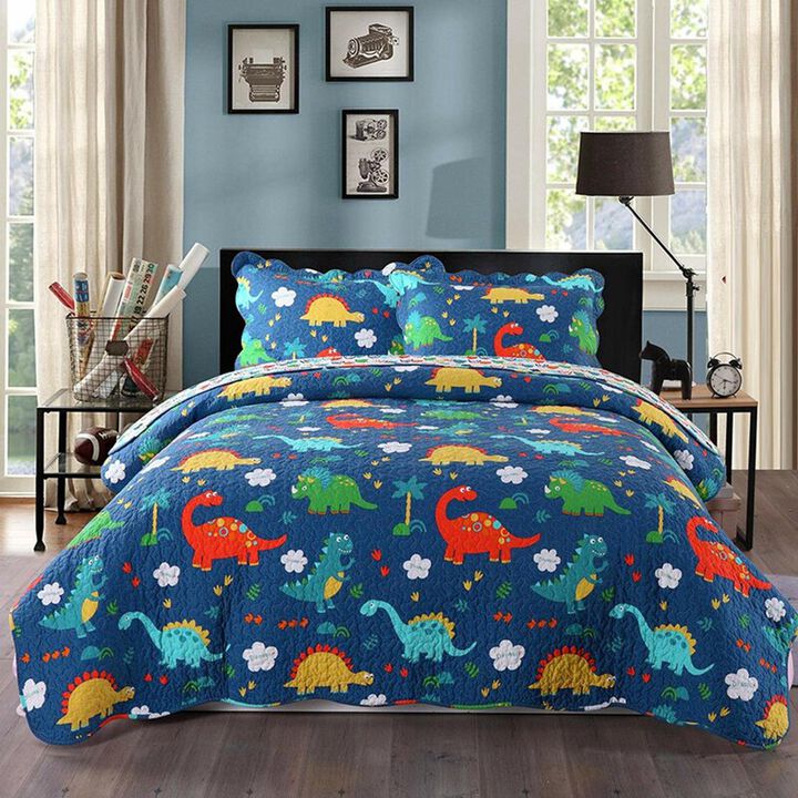 MarCielo Dinosaur Kids Cotton Quilt Bedspread Set.
