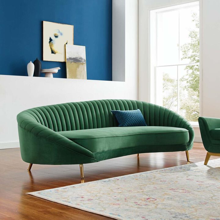Modway Camber Channel Tufted Performance Velvet Sofa in Emerald
