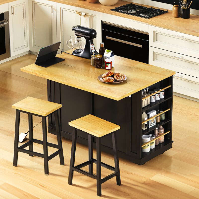Merax Modern Kitchen Island with 2 Bar Stools