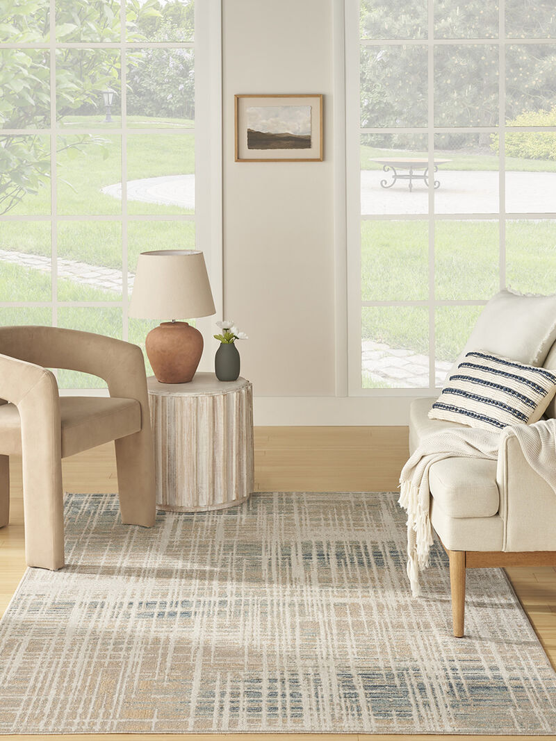 Washable Decor WSD07 Beige/Blue 6'7" x 9' Rug