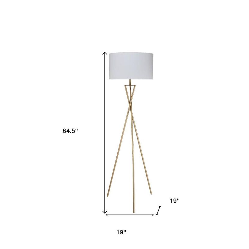 Hivvago 65" Gold And White Tripod Floor Lamp With White Fabric Drum Shade