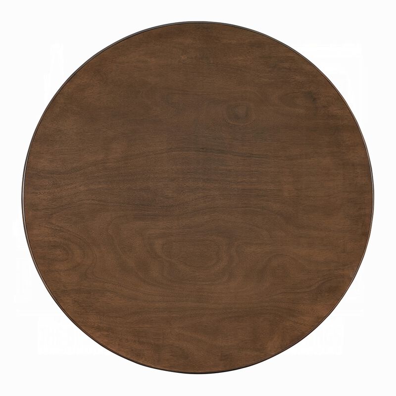 Koko Dining Table, 48 Inch Round Top, Dark Walnut Brown Rubberwood - Benzara