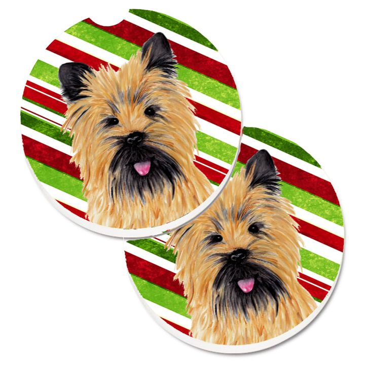 Caroline's Treasures Cairn Terrier Candy Cane Holiday Christmas Set of 2 Cup Holder Car Coasters SC9335CARC, 2.56, Multicolor
