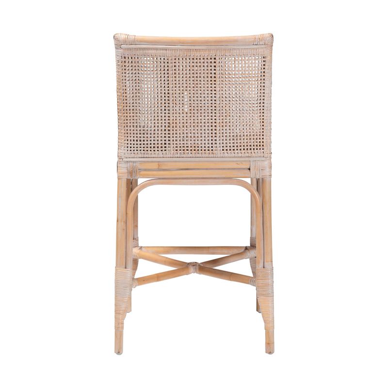 bali & pari Allen Natural Rattan Counter Stool - Handwoven Wicker Stool with Lattice Back and Removable Cushion, Counter Height Seating for Kitchen Island or Lounge image number 3