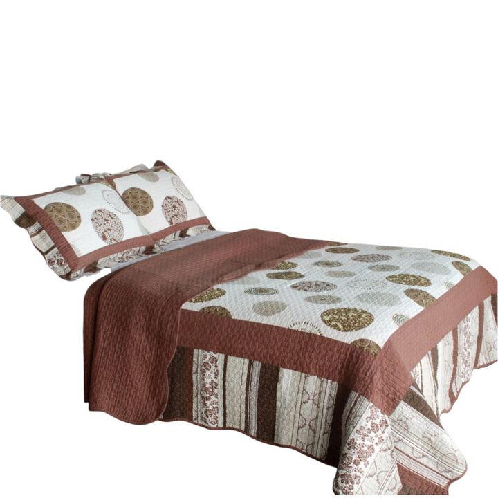 Vermicelli Quilted Cotton Printed Quilt Set Queen Size Modern Circles Design Set