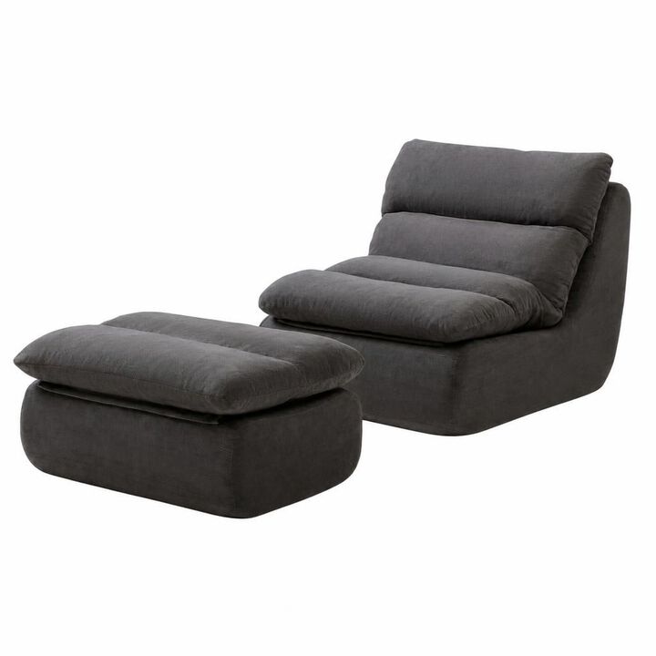 GOODSILO Tufted Upholstered Large Chaise Lounge Bean Bag Chair With Matching Ottoman Comfortable Lazy Sofa For Living Room Bedroom Reading Napping