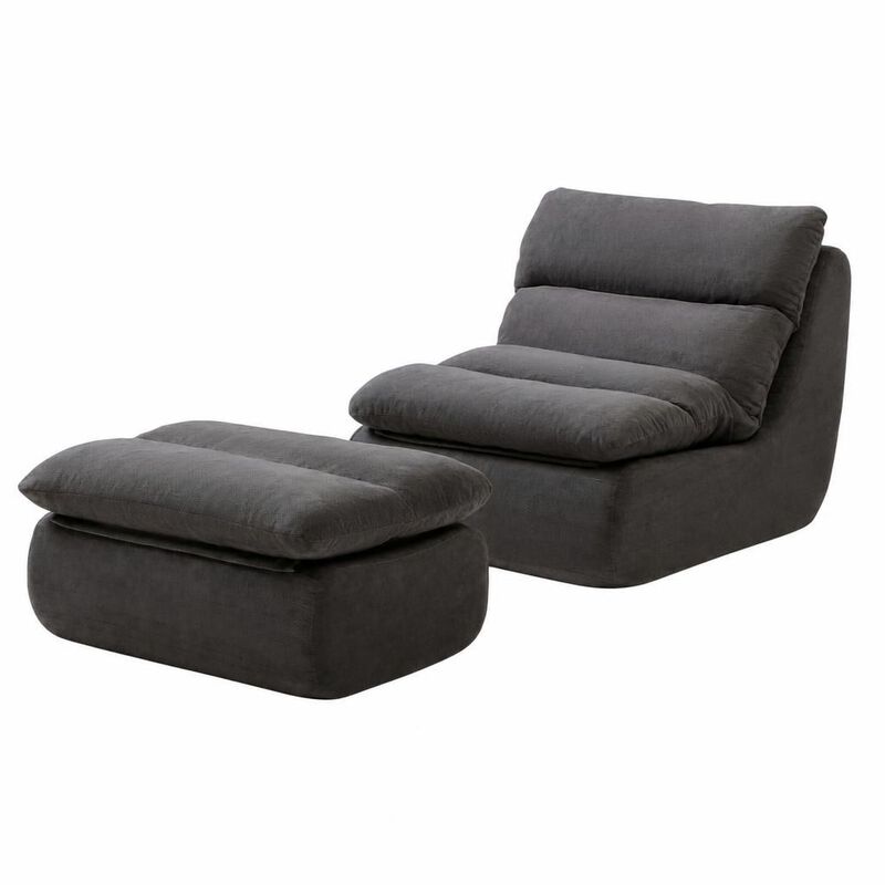 GOODSILO Tufted Upholstered Large Chaise Lounge Bean Bag Chair With Matching Ottoman Comfortable Lazy Sofa For Living Room Bedroom Reading Napping image number 0
