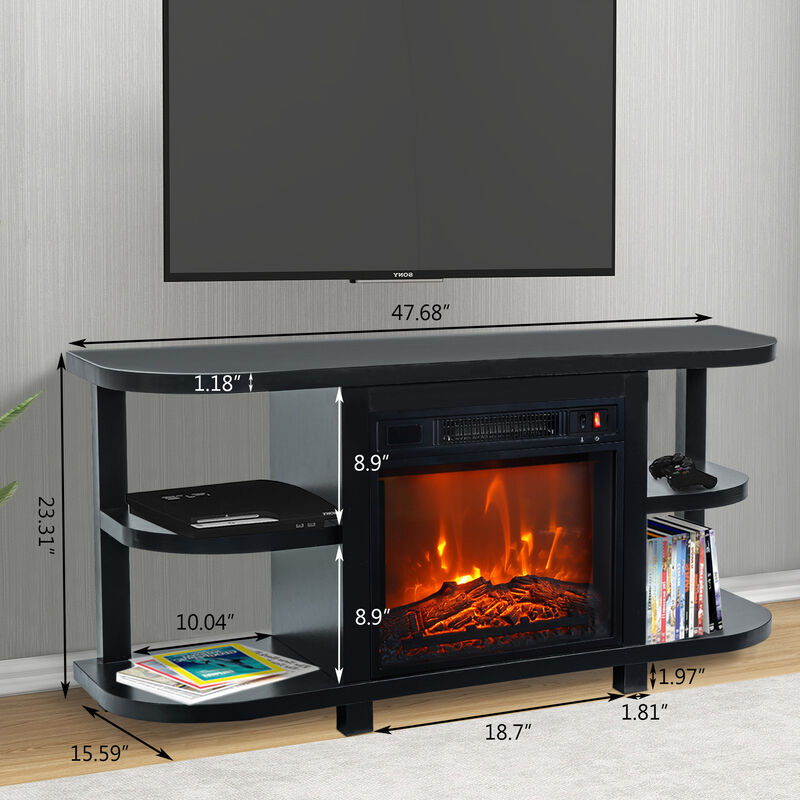 48" TV Stand with 18" Insert Electric Fireplace and Open Storage Shelves Media Console for TVs up to 55"