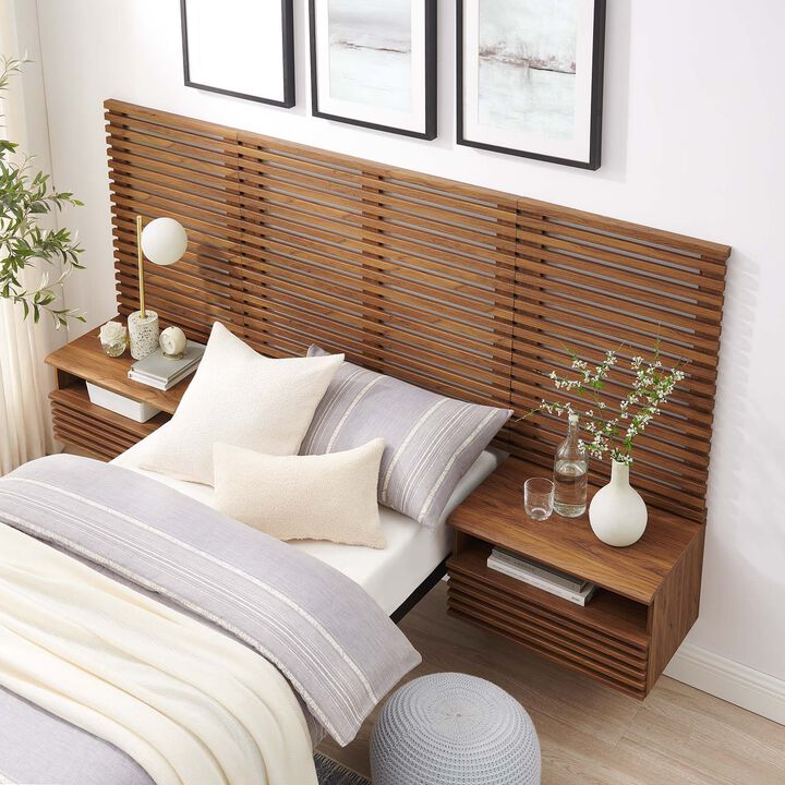 Modway - Render Wall Mount Twin Headboard and Modern Nightstands