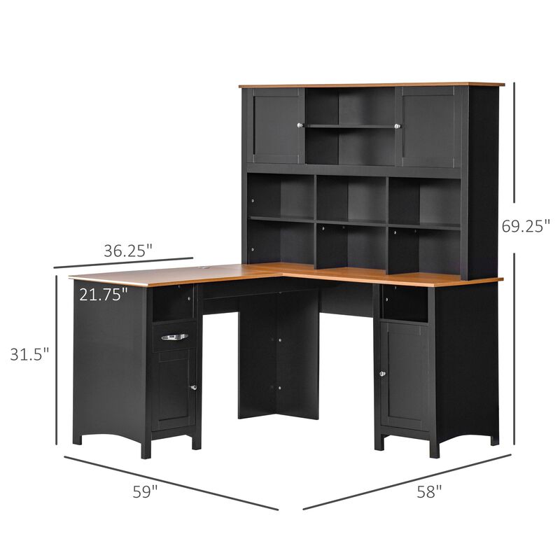 Black L-Shaped Desk: Corner Computer Table with Ample Storage