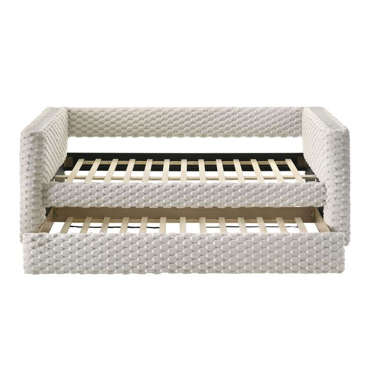 Sely Daybed w Pull Out Trundle, Faux Marble Top, Beige Upholstery