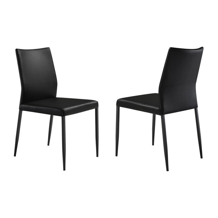 Ash 22 Inch Dining Chair Set of 2, Black Faux Leather, Tall Curved, Black - Benzara