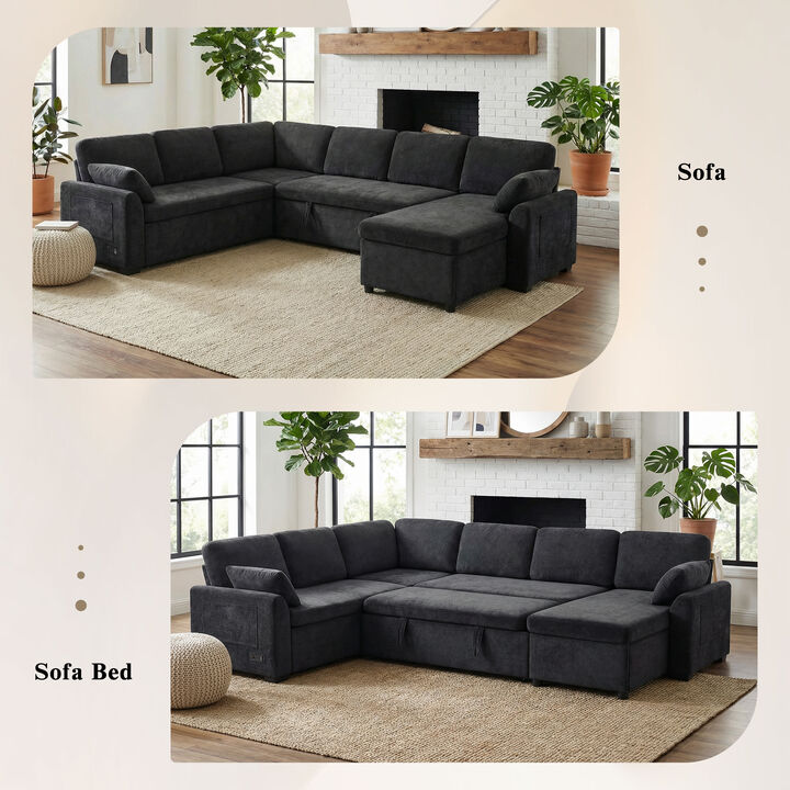 Merax Corduroy Convertible Sectional Sofa Bed | U-Shape / Bed Conversion