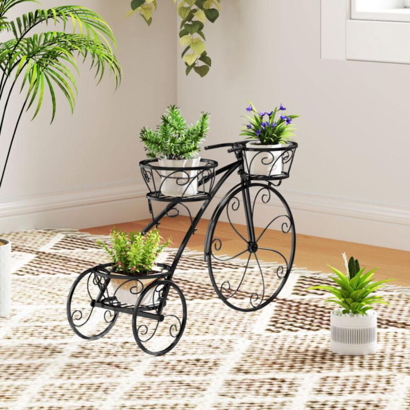 Hivvago Tricycle Plant Stand Flower Pot Cart Holder with 3 Hollowed Baskets