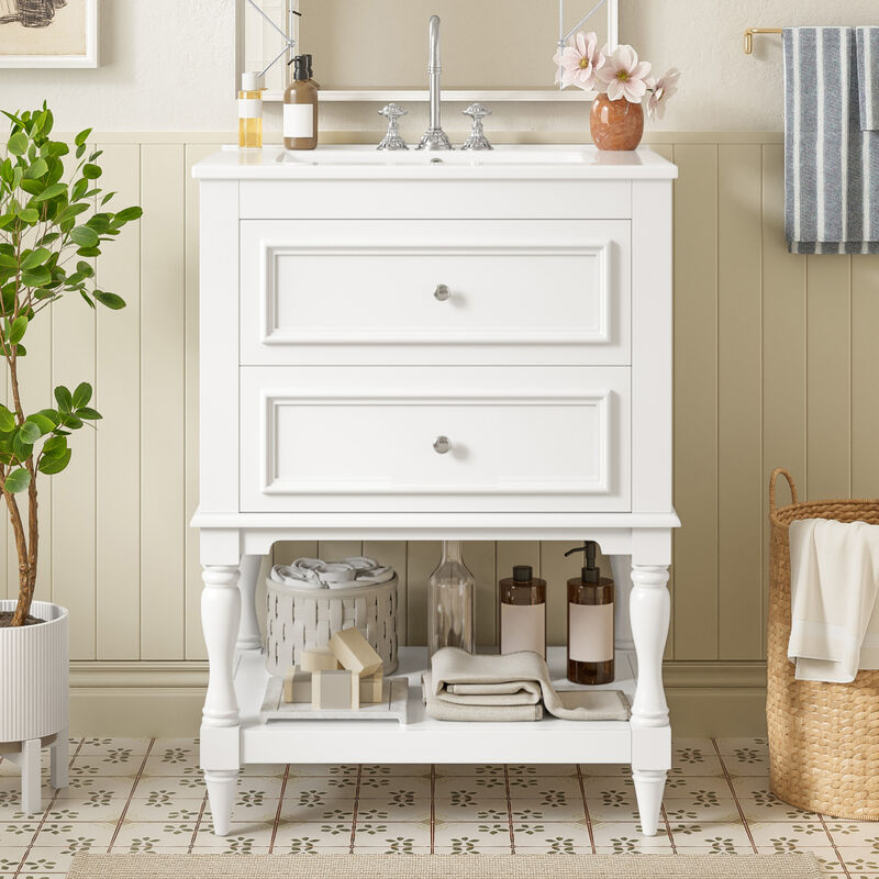 ELEMENT ACE Bathroom Vanity with Ceramic Sink, Bathroom Storage Cabinet with Open Shelf and Drawers for Functional Bathroom Organization and Decor image number 4
