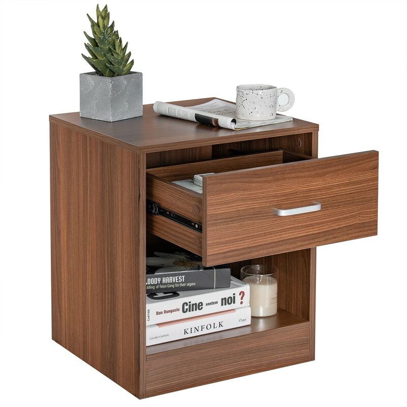 Modern Nightstand with Storage Drawer and Cabinet