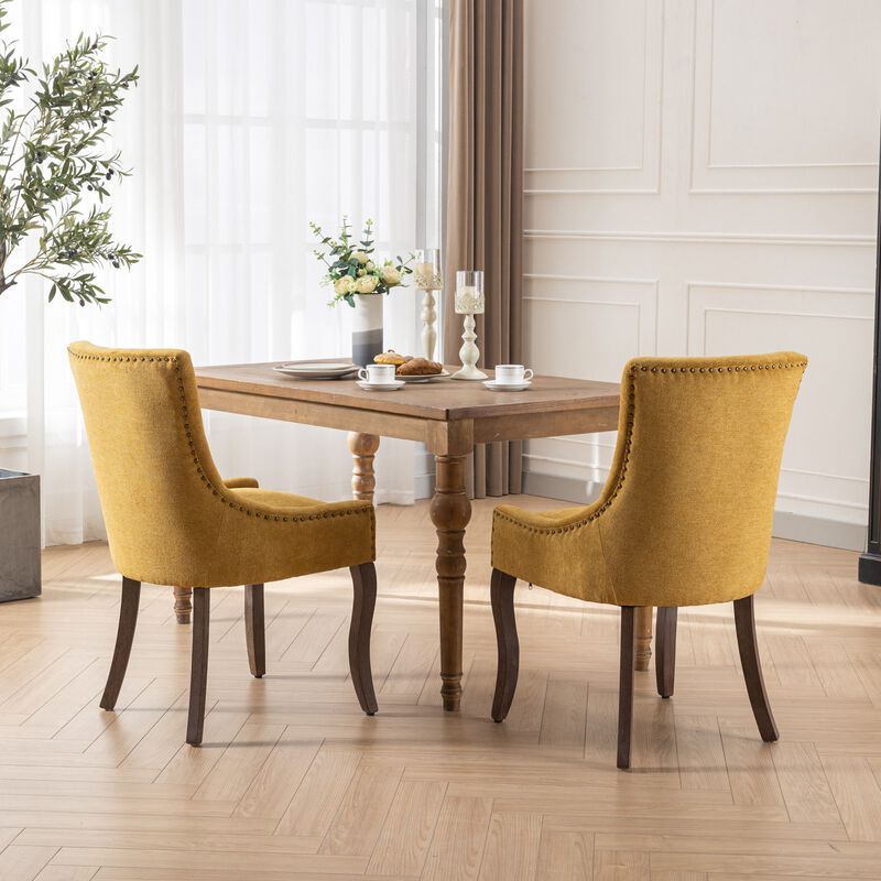 Whisen 2-Piece 22.8inch Upholstered Dining Chairs, Thickened Fabric Solid Wood Legs Bronze Nailhead for Kitchen Dining Room image number 5