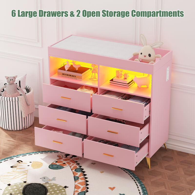 LED Light & Power Outlet Baby Changing Table Dresser image number 3