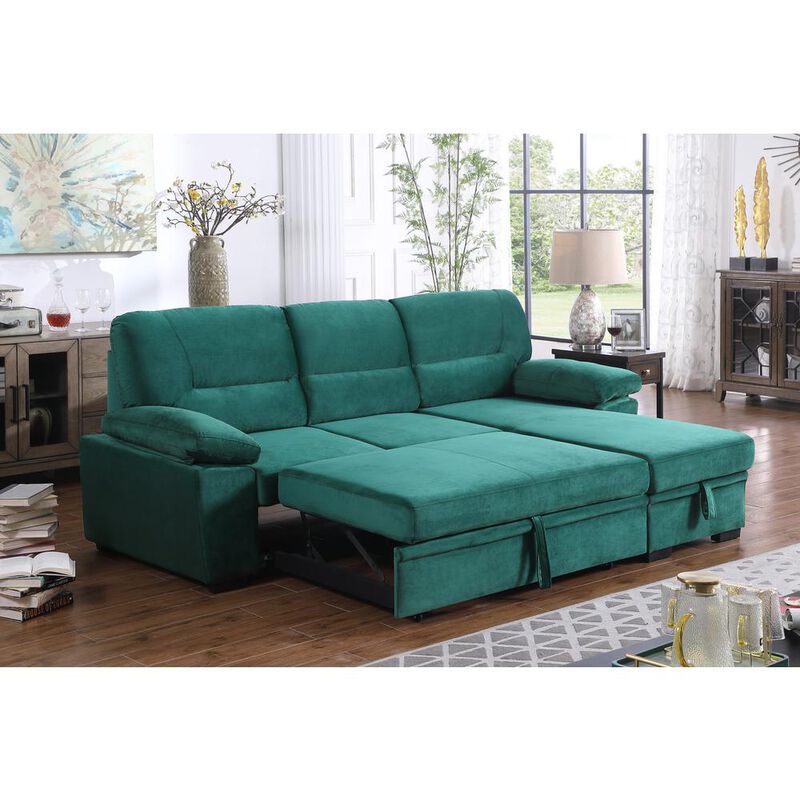 Lilola Home Kipling Green Woven Fabric Reversible Sleeper Sectional Sofa Chaise