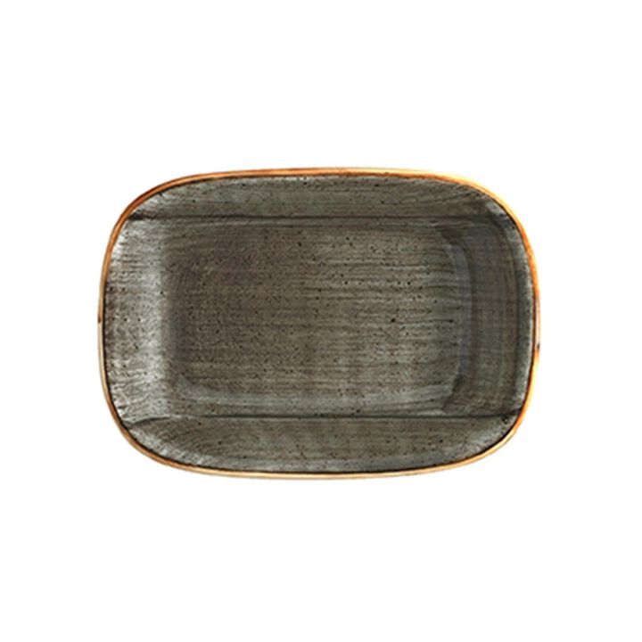 Space 5.5" x 4" x h:1.25" 7 oz. Rectangular Grey Porcelain Deep Plate (Set of 2)