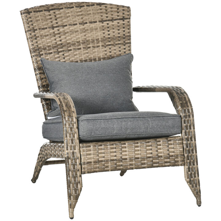 Outsunny Patio Wicker Adirondack Chair, Outdoor All-Weather Rattan Fire Pit Chair w/ Soft Cushions, Tall Curved Backrest and Comfortable Armrests for Deck or Garden, Gray