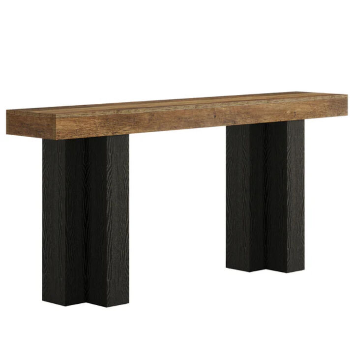 Entryway Console Table, Narrow Sofa Table with Sturdy Legs-Rustic Brown