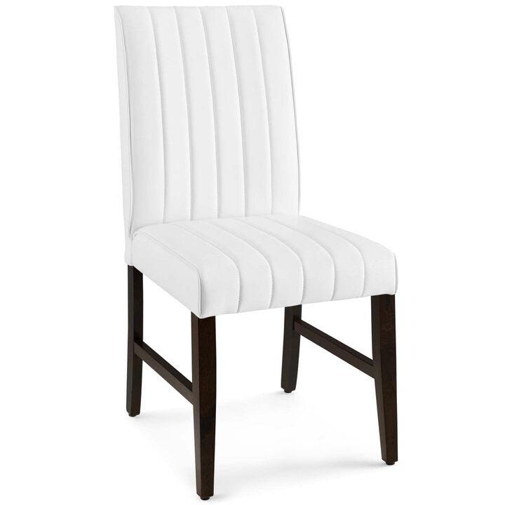 Modway Motivate Channel Tufted Upholstered Faux Leather Dining Side Chair, Set of 2, White