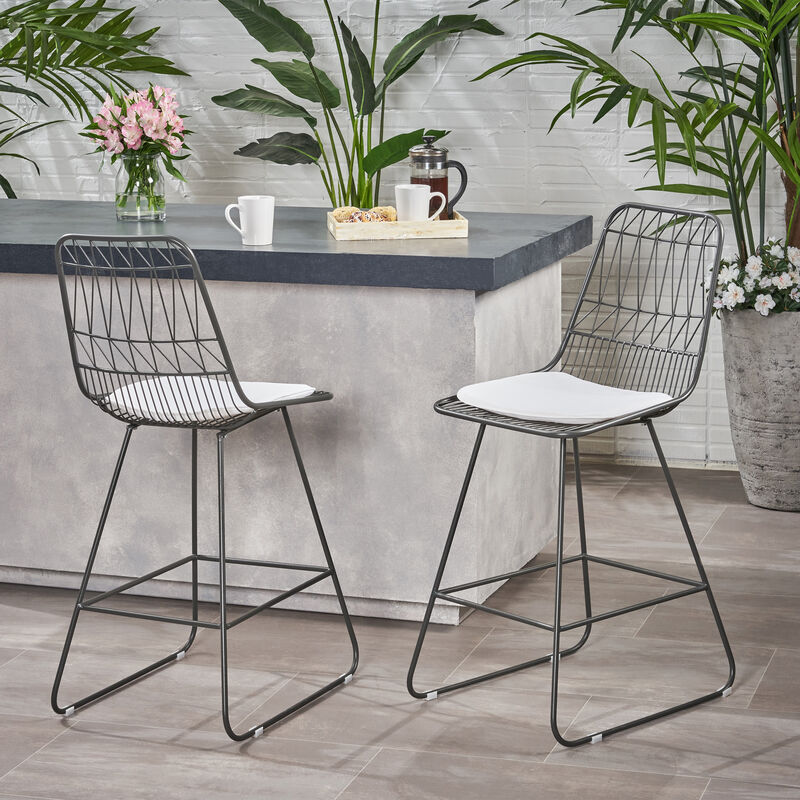Merax Modern Outdoor Wire Counter Stools with Cushions (Set of 2) image number 1