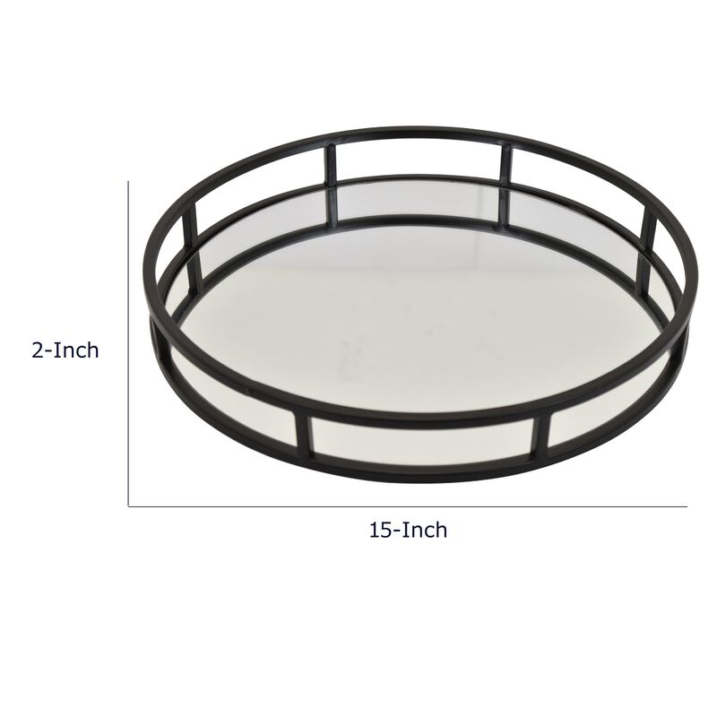 Shaya Round Tray, Gallery Frame w Rails, Glass, Black Metal 15 Inch image number 7