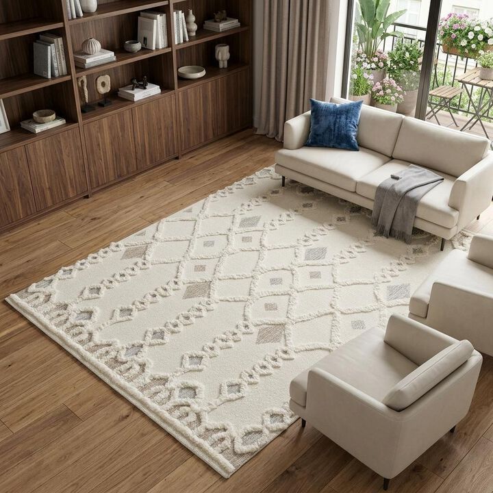 HomeRoots Wool Geometric Hand Tufted Area Rug