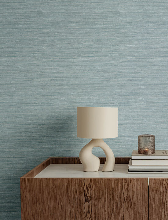 Sheehan Light Blue Faux Grasscloth Wallpaper