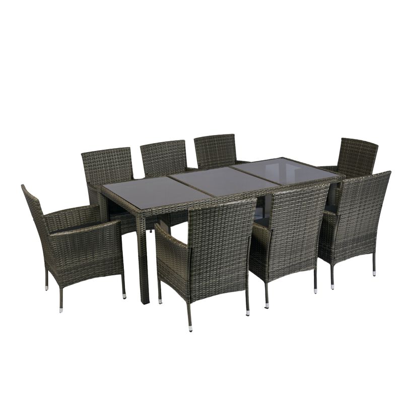 Whisen 9-Piece Wicker Patio Dining Set with Glass Top