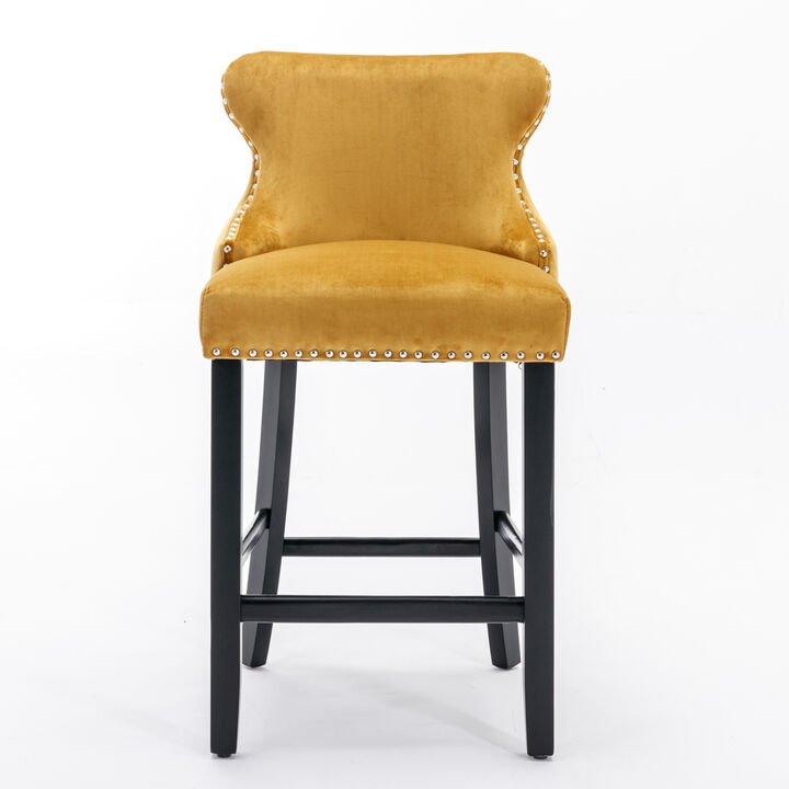 Streamdale Gold Velvet Wingback Bar Stools, Set of 2