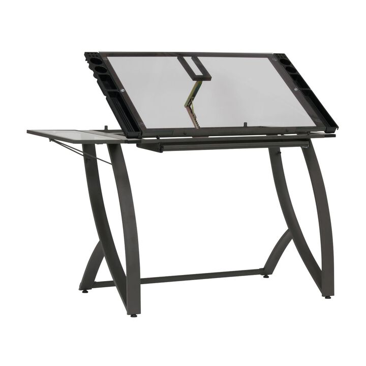 SD Studio Designs Futura Luxe Drawing/Drafting Table In Pewter Grey / Clear Glass