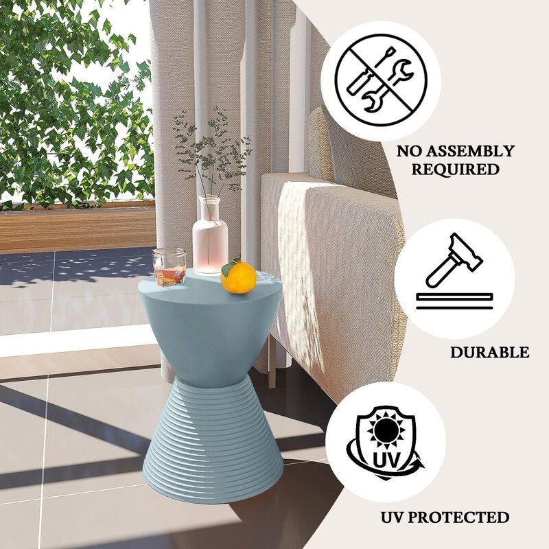 LeisureMod Modern ABS Shell Ribbed Hourglass Accent Drum Side Table with Removable Lid for Storage Indoor and Outdoor Use