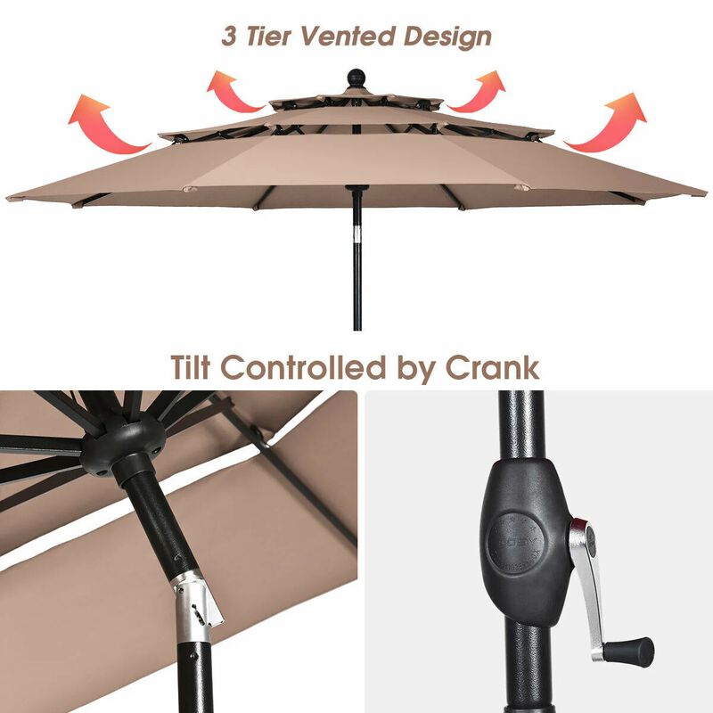 Mondawe 10 Feet 3 Tier Outdoor Patio Umbrella with Double Vented