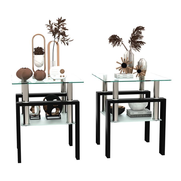 Streamdale Modern Tempered Glass Square Coffee Table Set