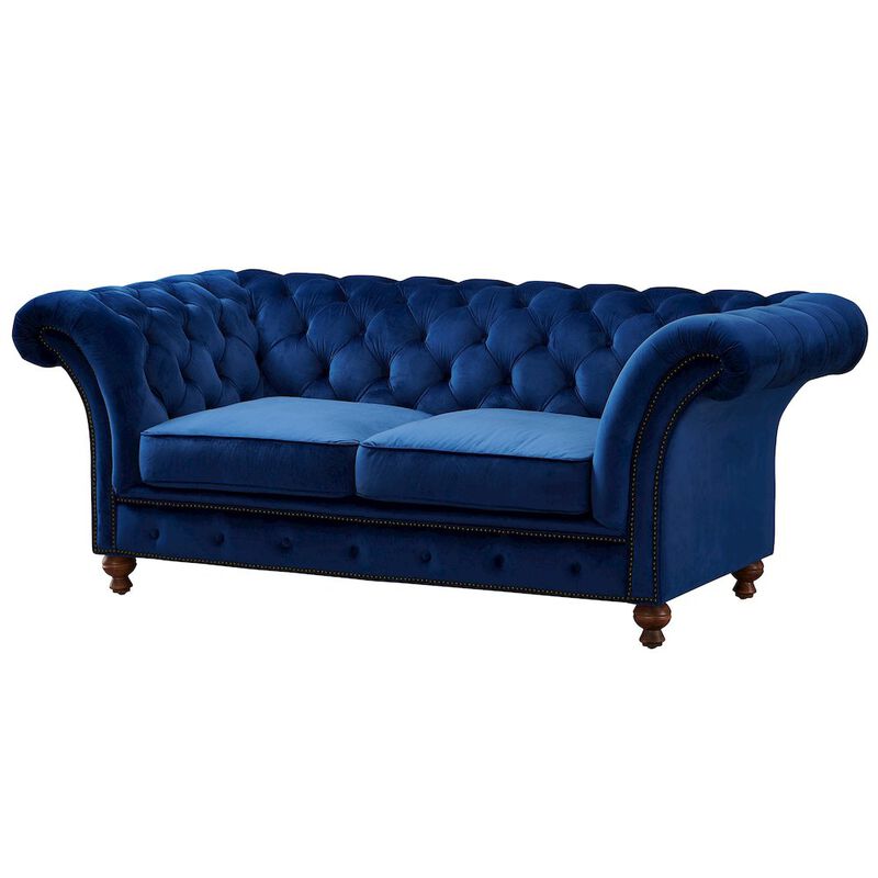 Crafters and Weavers Peyton Sloped Arm Chesterfield Love Seat - Blue Velvet