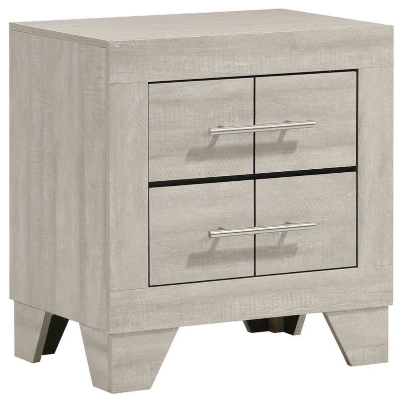 Qanto Rustic Nightstand with 2 Drawers, Chrome Handles, Cream Wood image number 2