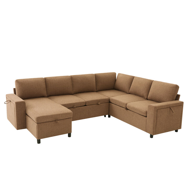 Merax Large U-Shape Sectional Sofa with Pull-Out Bed, Hidden Storage Compartments image number 0
